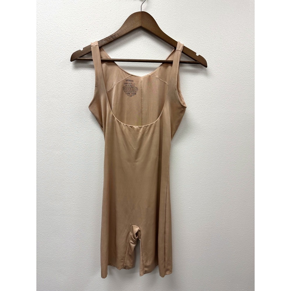 Spanx Open Bust Mid Thigh Bodysuit Shapewear Tan L